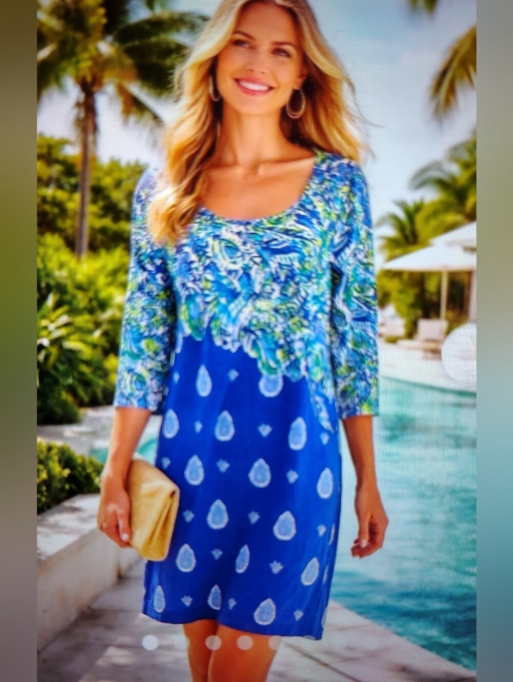 Lilly Pulitzer Beacon Dress Vibrant Blue Green Leafy Cotton Shift Dress Size L